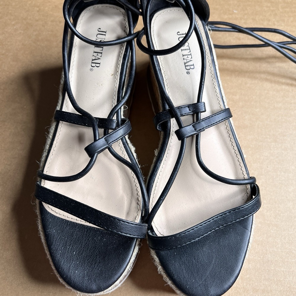 Just Fab Womens Tonnya Espadrille Platform Wedges Black Size 6.5 M Lace up Leg - Picture 5 of 11